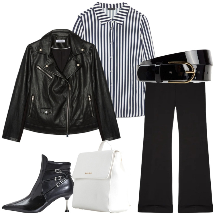 Outfit donna - Total look #2495782. Stile Urban per Ufficio. Abbinamento con pantaloni, camicie, giacche, stivaletti, zaini, cinture.