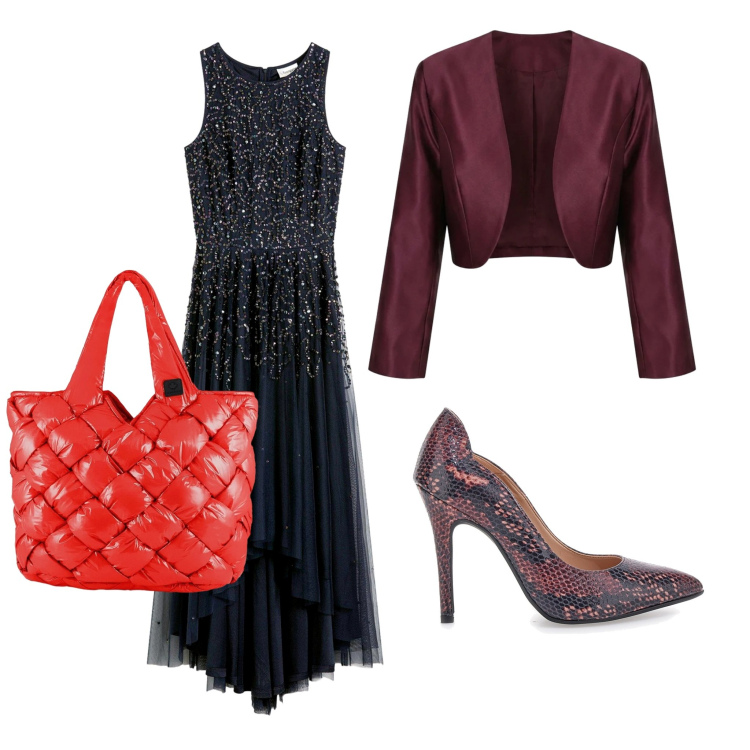 Outfit donna - Red passion. per Serata fuori. Abbinamento con blazer, borse tote, décolleté, vestiti asimmetrici.