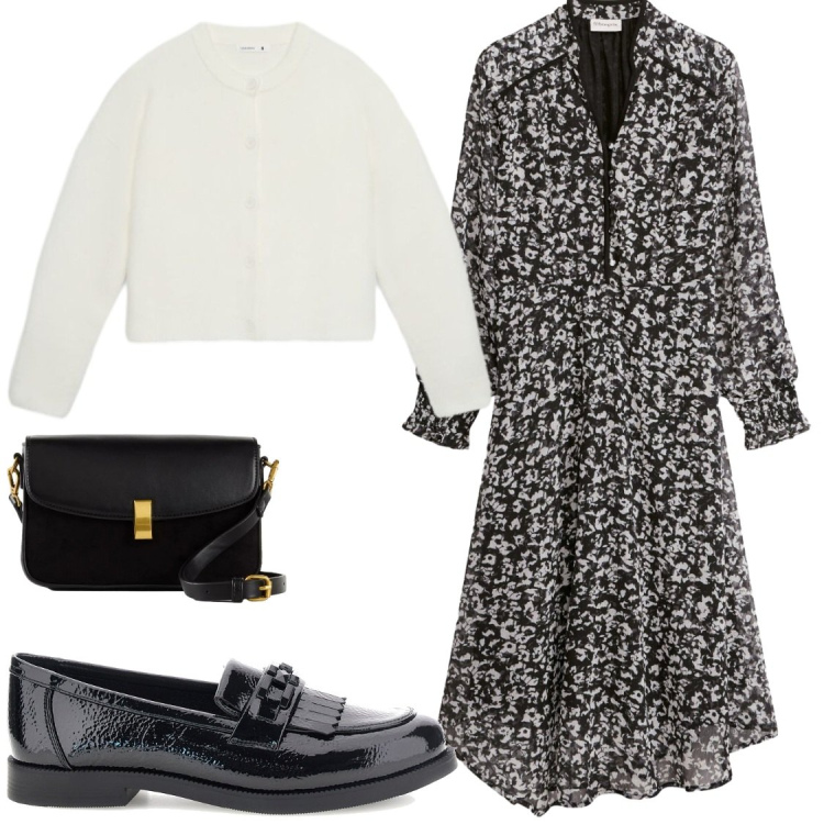 Outfit donna - Domenica in. Stile Chic per Tutti i giorni. Abbinamento con cardigans, borse a mano, mocassini, vestiti asimmetrici.