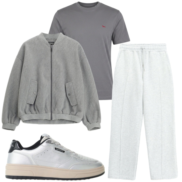 Outfit uomo - Total look #2495802. Stile Trendy per Tutti i giorni. Abbinamento con t-shirt, pantaloni, sneakers, bomber.