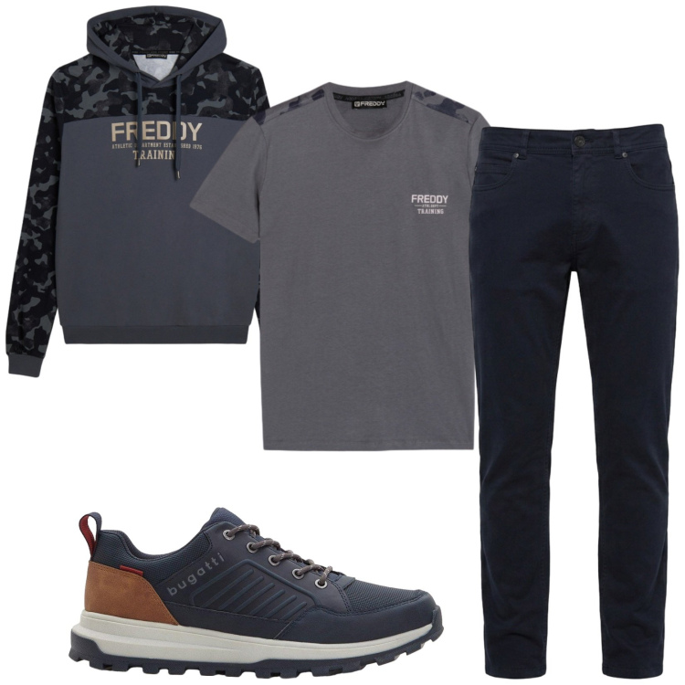 Outfit uomo - Total look #2495808. Stile Casual per Tutti i giorni. Abbinamento con pantaloni, felpe con cappuccio, t-shirt, sneakers.