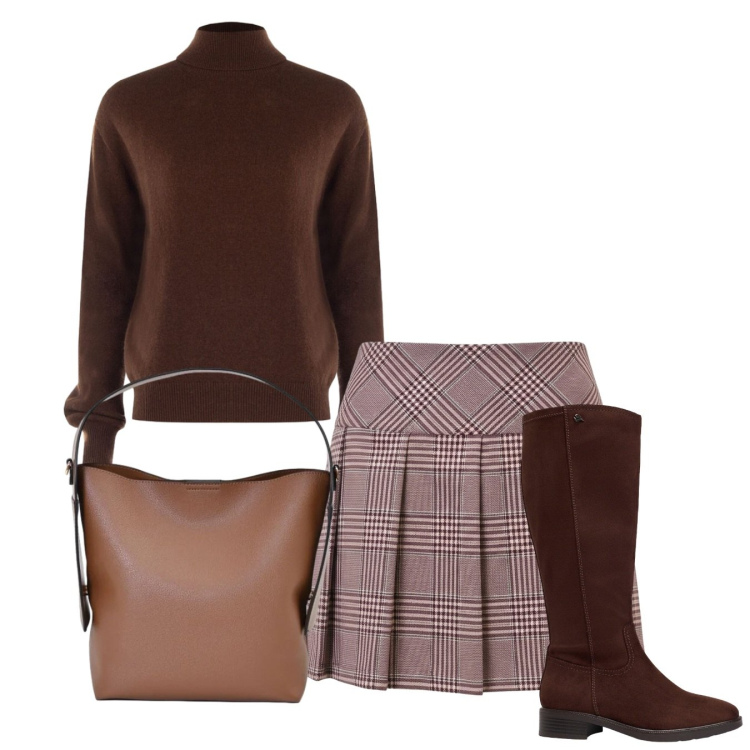 Outfit donna - La gonna preppy. Stile Preppy per Tutti i giorni. Abbinamento con minigonne, borse a mano, pullovers, stivali.
