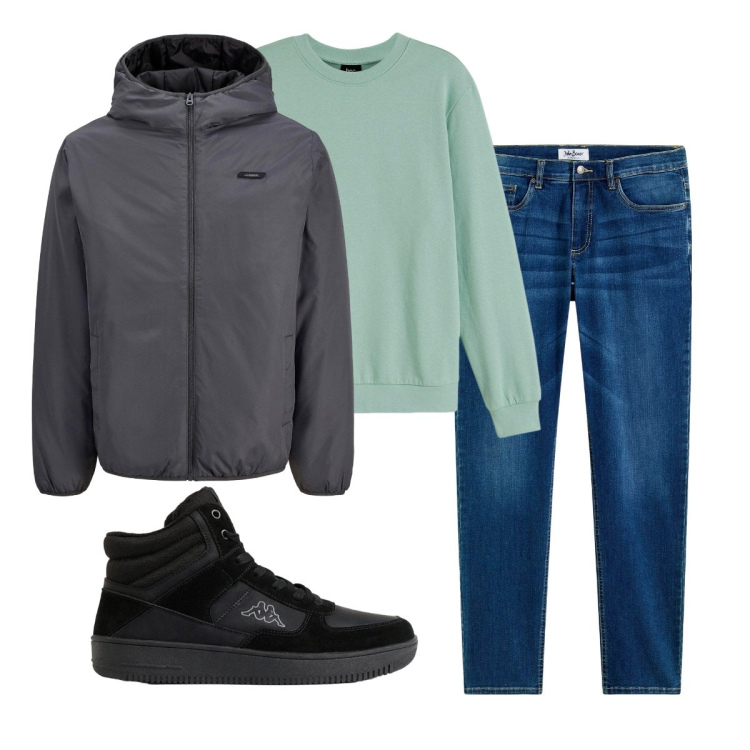 Outfit uomo - Total look #2495825. Stile Casual per Tutti i giorni. Abbinamento con jeans, sneakers alte, felpe, giacche.