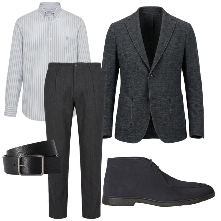 Outfit uomo - Total look #2495830. Stile Business/Elegante per Ufficio. Abbinamento con pantaloni, camicie, giacche, stivali e stivaletti, cinture.