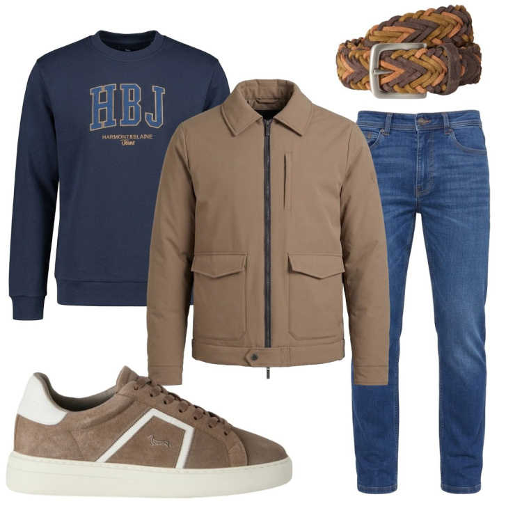 Outfit uomo - Total look #2495834. Stile Trendy per Tutti i giorni. Abbinamento con sneakers, felpe, giacche, jeans, cinture.