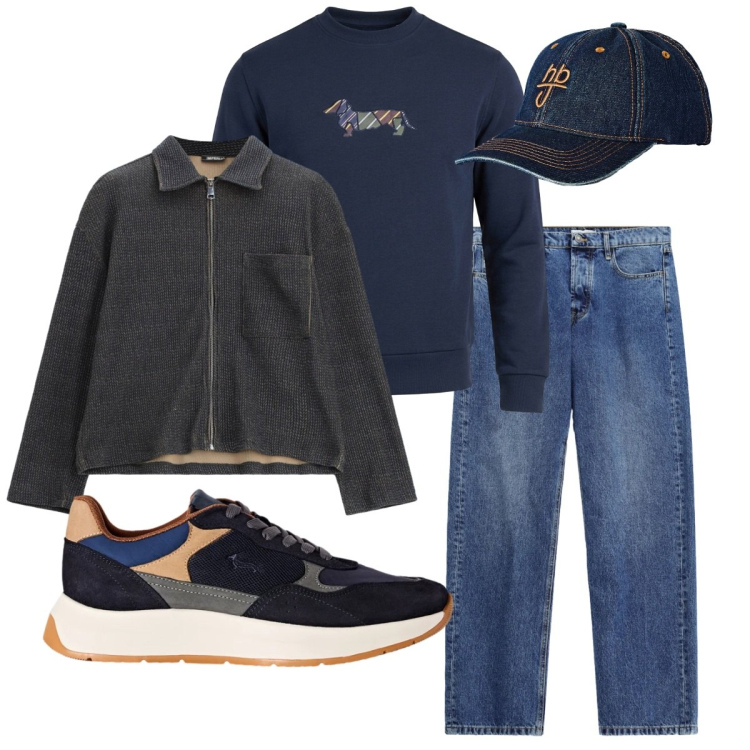 Outfit uomo - Total look #2495839. Stile Casual per Tutti i giorni. Abbinamento con sneakers, felpe, cappelli con visiera, jeans, cappotti.