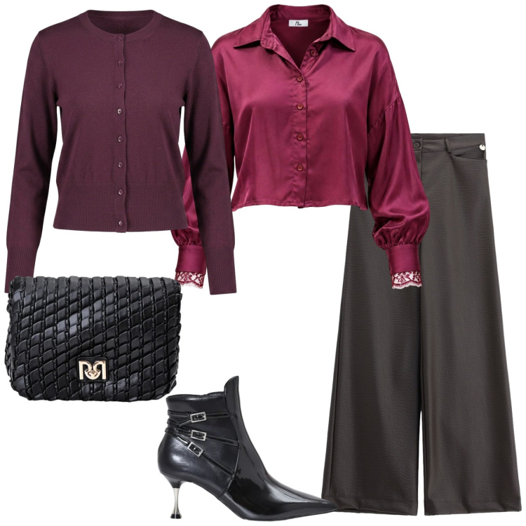 Outfit donna - Scarpe borse Rinascimento. per Ufficio. Abbinamento con camicie, pantaloni, borse a tracolla, stivaletti, cardigans.