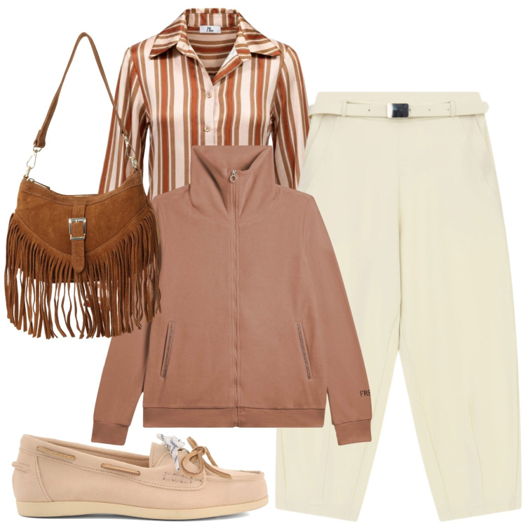 Outfit donna - Casual. Stile Casual per Tutti i giorni. Abbinamento con camicie, pantaloni, borse a spalla, felpe, mocassini.