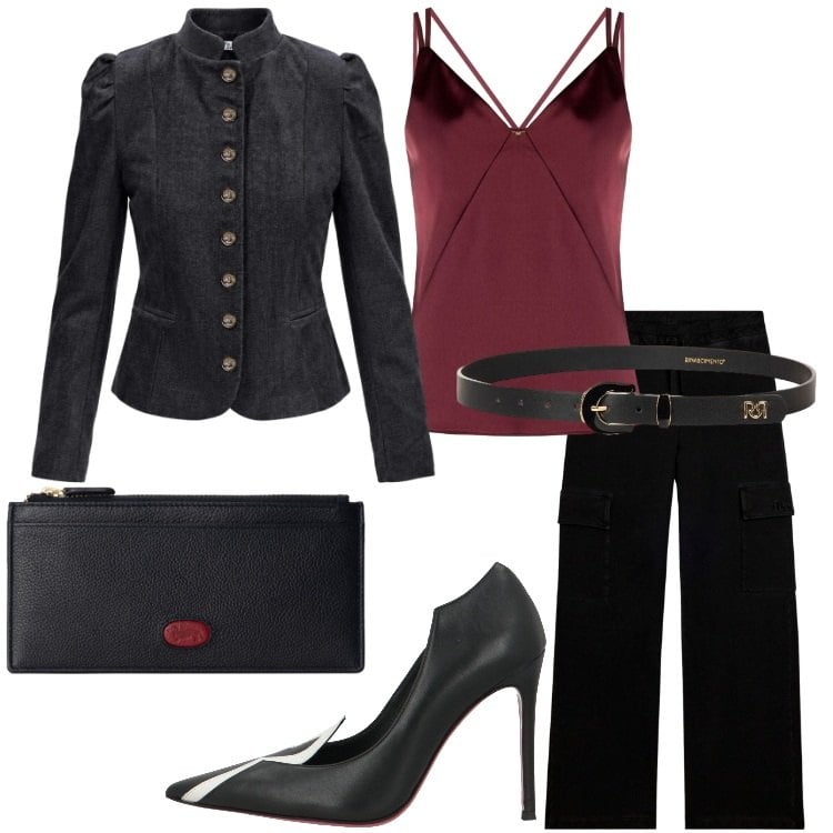 Outfit donna - Cargo pants - @pamela. Stile Trendy per Serata fuori. Abbinamento con blazer, portafogli, pantaloni cargo, cinture, top, décolleté.