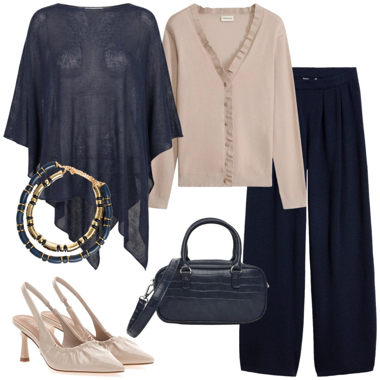 Outfit donna - Total look #2495891. Stile Chic per Serata fuori. Abbinamento con cappotti, collane, borse a tracolla, pantaloni, décolleté, cardigans.