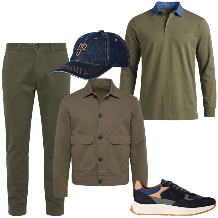 Outfit uomo - Total look #2495907. Stile Trendy per Tutti i giorni. Abbinamento con sneakers, cappotti, pantaloni, cappelli con visiera, polo.