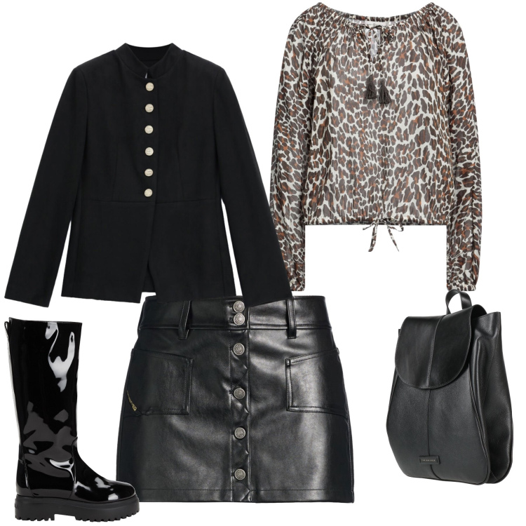 Outfit donna - Total look #2495911. Stile Casual chic per Serata fuori. Abbinamento con blazer, top, minigonne, zaini, stivali.