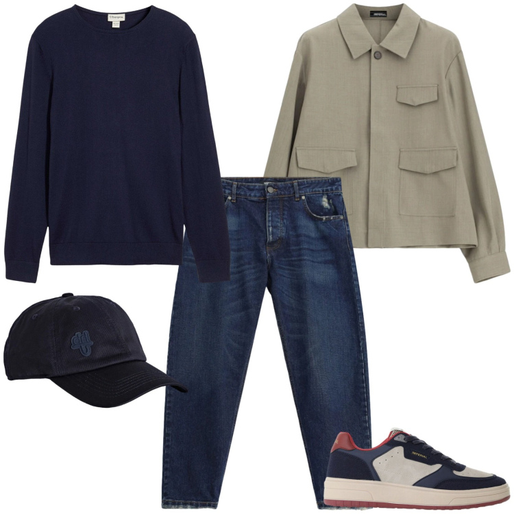 Outfit uomo - Total look #2495914. Stile Trendy per Tutti i giorni. Abbinamento con cappelli con visiera, jeans, cappotti, sneakers, maglieria.