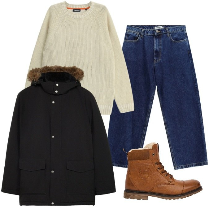 Outfit uomo - Total look #2495917. Stile Casual per Tutti i giorni. Abbinamento con jeans, maglieria, stivali e stivaletti, giacche.