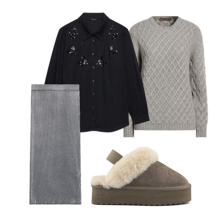 Outfit donna - Urban style curvy. Stile Urban per Serata fuori. Abbinamento con gonne longuette, camicie, pullovers, sabot.