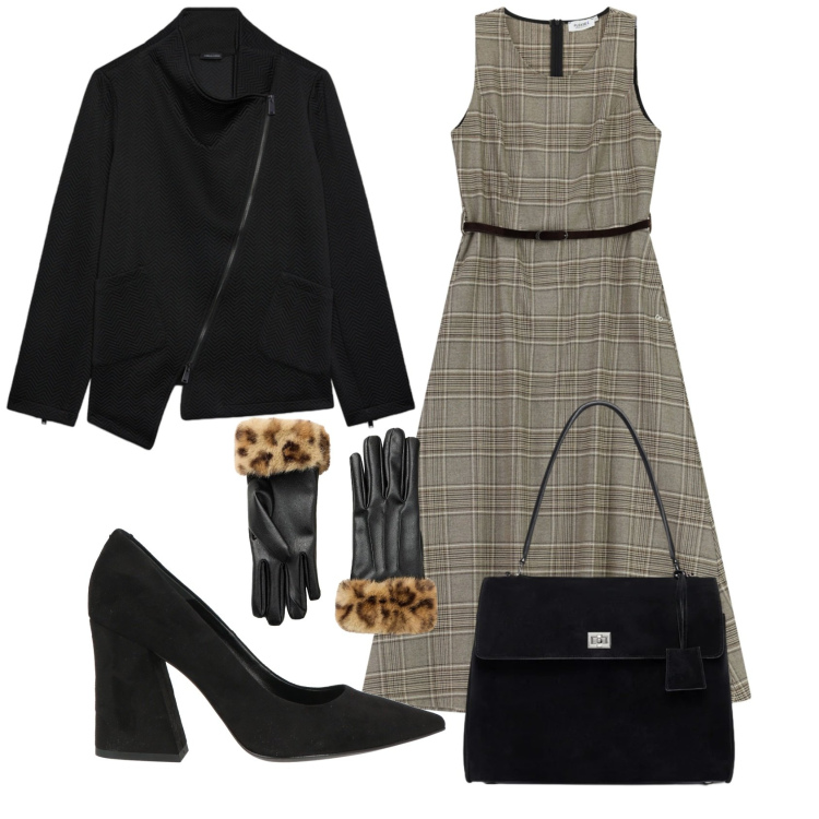 Outfit donna - Cena. Stile Casual chic per Serata fuori. Abbinamento con felpe, borse a mano, vestiti midi/longuette, décolleté, guanti.