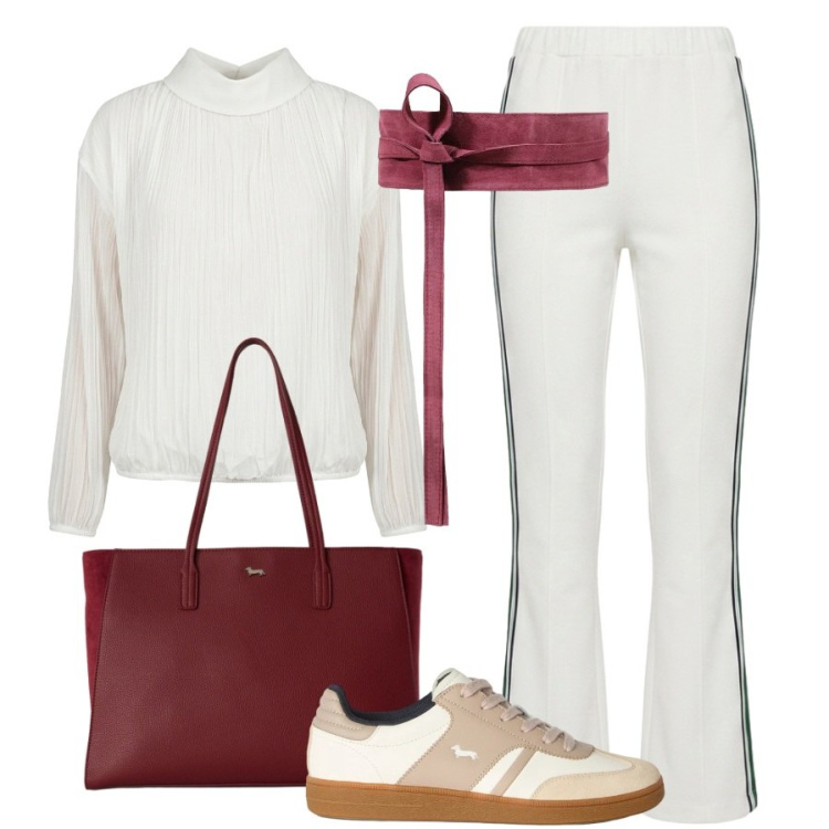 Outfit donna - Sportiva in Harmont & Blaine. Stile Trendy per Tutti i giorni. Abbinamento con cinture, pantaloni, sneakers, shopping bag, bluse.
