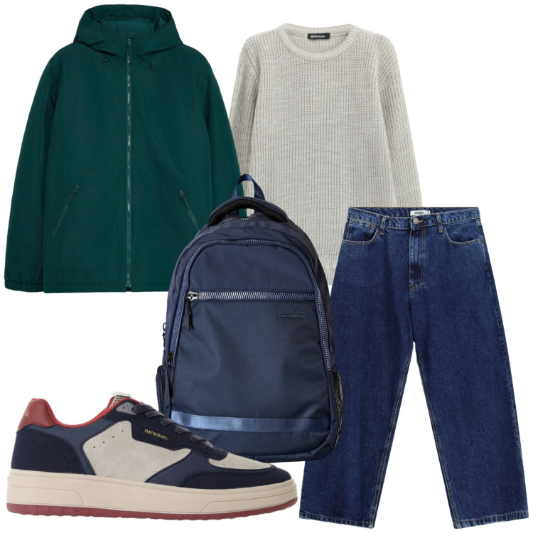 Outfit uomo - Weekend fuori porta. Stile Casual per Tutti i giorni. Abbinamento con borse sportive, jeans, maglieria, sneakers, giacche.