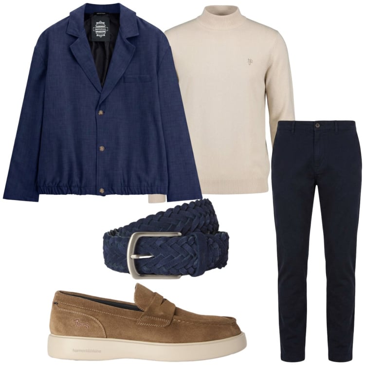 Outfit uomo - Completo destrutturato. Stile Trendy per Tutti i giorni. Abbinamento con maglieria, scarpe stringate, cinture, pantaloni, giacche.