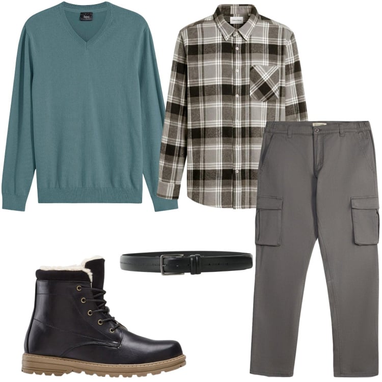 Outfit uomo - Cargo lovers. Stile Casual per Tutti i giorni. Abbinamento con cinture, stivali e stivaletti, maglieria, pantaloni cargo, camicie.