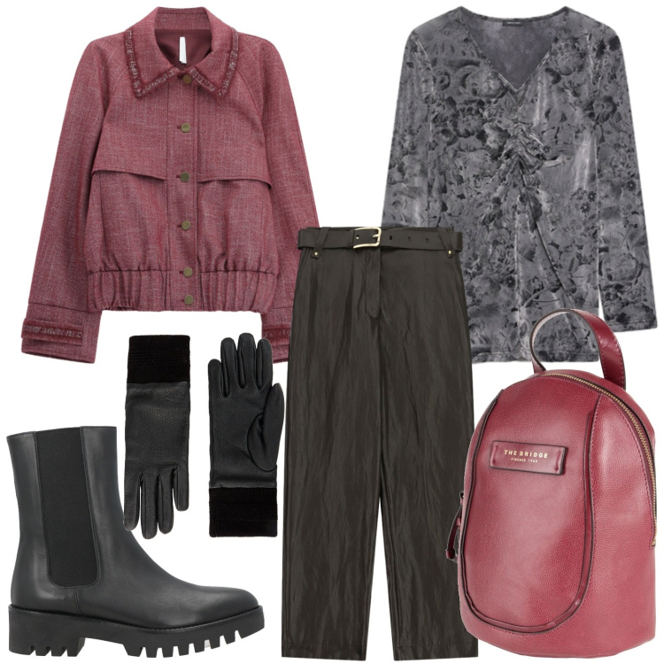 Outfit donna - Colletto sfrangiato. Stile Trendy per Tutti i giorni. Abbinamento con cappotti, pantaloni, t-shirt, zaini, guanti, stivaletti chelsea.