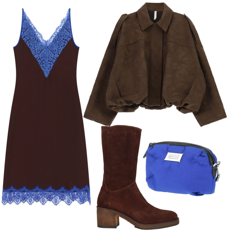 Outfit donna - Pizzo blu royal. Stile Romantica per Tutti i giorni. Abbinamento con bomber, vestiti midi/longuette, marsupi, stivali.