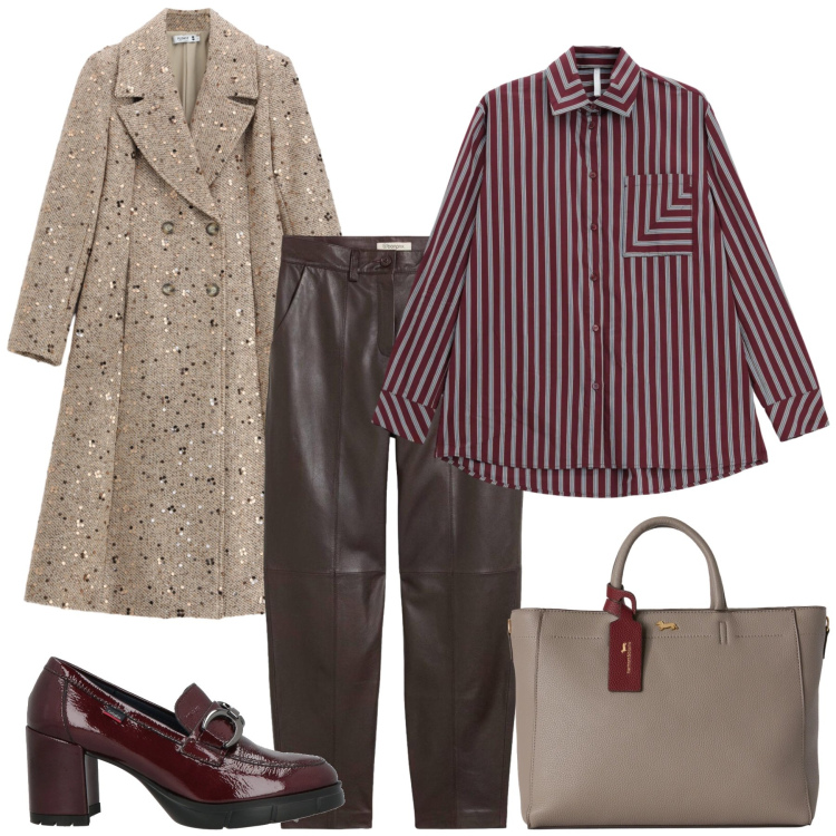 Outfit donna - Chic outfit Inspiration. Stile Casual chic per Tutti i giorni. Abbinamento con borse a mano, camicie, cappotti, mocassini, pantaloni.