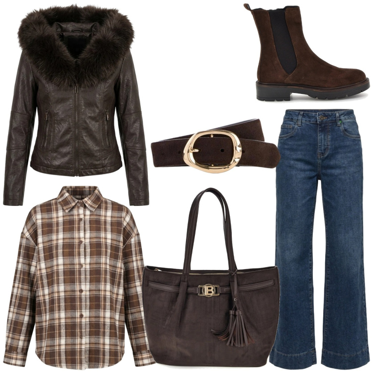 Outfit donna - Boho chic a ottobre. Stile Boho per Tutti i giorni. Abbinamento con jeans a zampa, camicie, giacche, stivaletti chelsea, shopping bag, cinture.