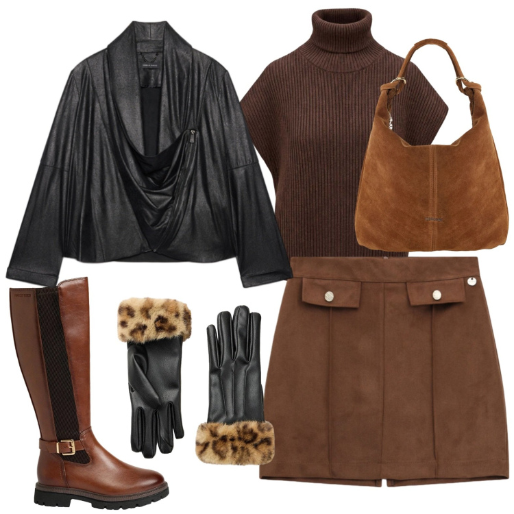 Outfit donna - Rock. Stile Rock per Tutti i giorni. Abbinamento con maglieria, borse a spalla, minigonne, blazer, stivali, guanti.