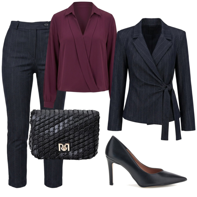 Outfit donna - Total look #2496080. Stile Chic per Serata fuori. Abbinamento con borse a tracolla, bluse, blazer, pantaloni, décolleté.