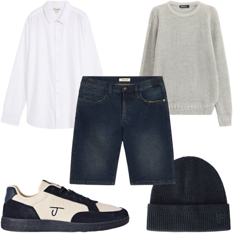 Outfit uomo - Total look #2496099. Stile Casual per Tutti i giorni. Abbinamento con berretti, sneakers, maglieria, camicie, bermuda.