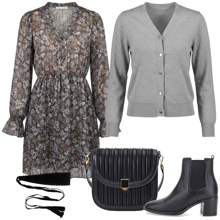 Outfit donna - Sunday brunch. Stile Trendy per Serata fuori. Abbinamento con borse a tracolla, cardigans, vestiti corti, cinture, stivaletti.