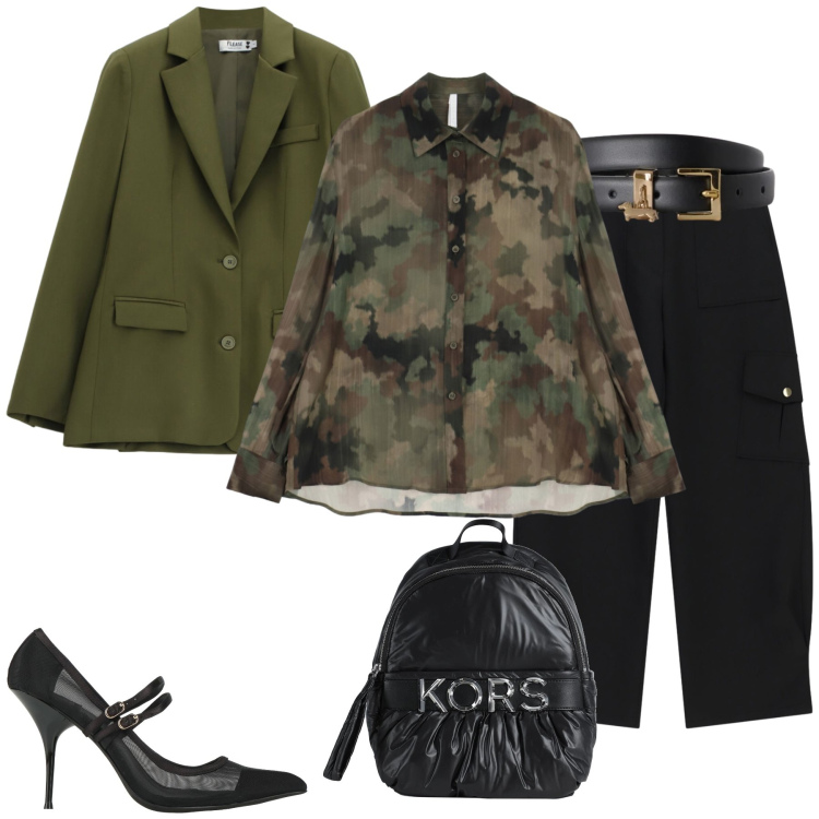 Outfit donna - Cargo Pants. Stile Casual chic per Tutti i giorni. Abbinamento con cinture, camicie, pantaloni cargo, blazer, zaini, décolleté.