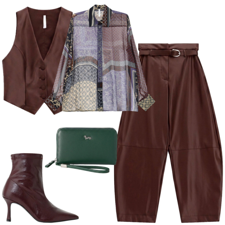 Outfit donna - Imperial. Stile Trendy per Serata fuori. Abbinamento con portafogli, pantaloni, stivaletti, gilet, camicie.