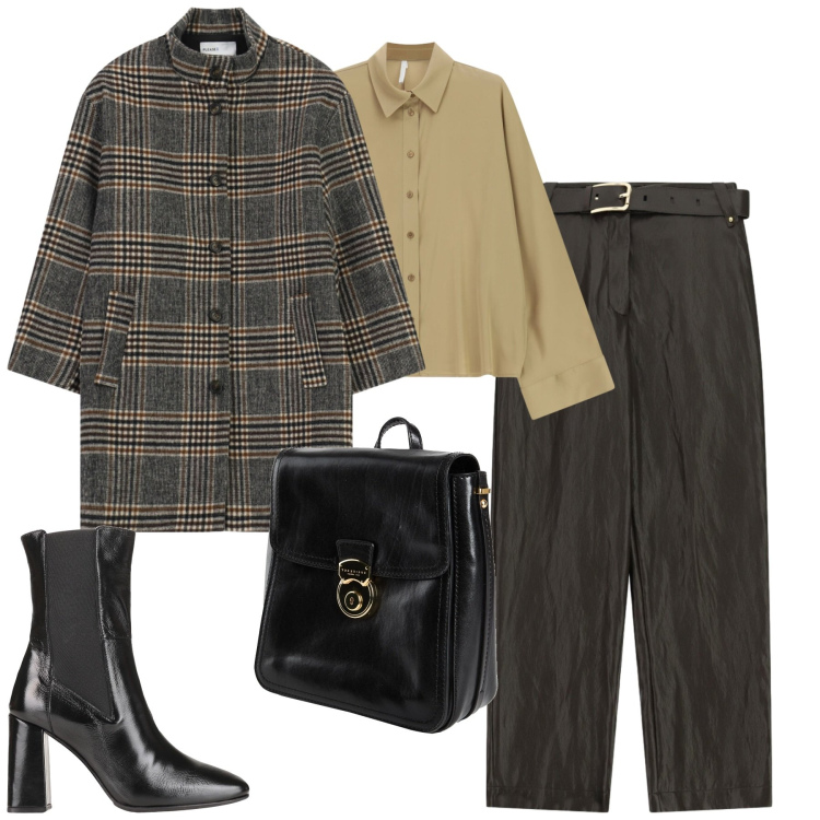 Outfit donna - Total look #2496131. Stile Urban per Tutti i giorni. Abbinamento con pantaloni, camicie, cappotti, stivaletti chelsea, zaini.