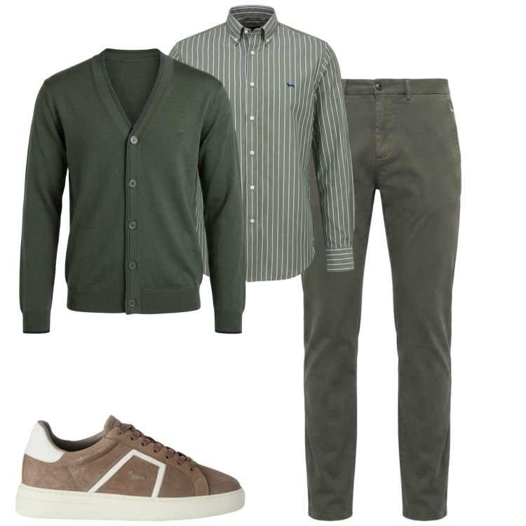 Outfit uomo - Ottobre. Stile Urban per Tutti i giorni. Abbinamento con camicie, pantaloni, cardigans, sneakers.