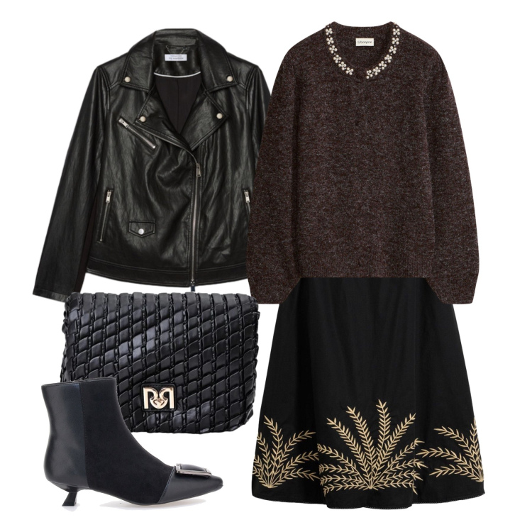Outfit donna - Ottobre. Stile Glamour per Tutti i giorni. Abbinamento con giacche, borse a tracolla, stivaletti, cardigans, gonne lunghe.