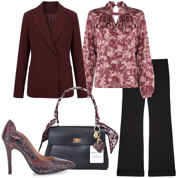 Outfit donna - Aperitivo glam - Focus Donna Curvy. Stile Chic per Serata fuori. Abbinamento con pantaloni, bluse, borse a mano, blazer, décolleté.