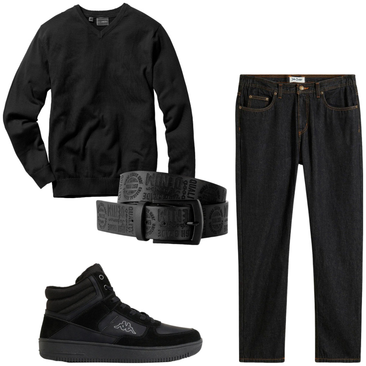 Outfit uomo - Total look #2496157. Stile Casual per Tutti i giorni. Abbinamento con jeans dritti, cinture, sneakers alte, maglieria.