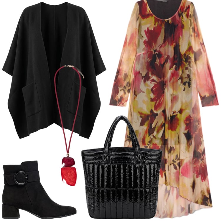 Outfit donna - Total look #2496205. Stile Boho per Tutti i giorni. Abbinamento con ciondoli, vestiti lunghi, borse a mano, cappe, stivaletti.