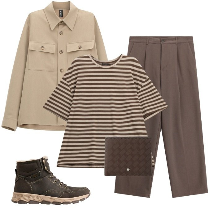 Outfit uomo - Total look #2496210. Stile Trendy per Tutti i giorni. Abbinamento con pantaloni, cappotti, t-shirt, portafogli, stivali e stivaletti.