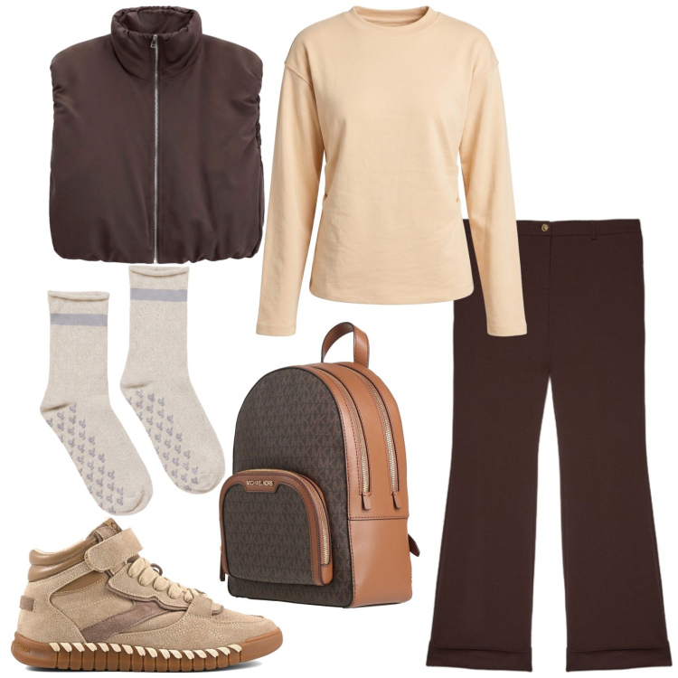 Outfit donna - Total look #2496234. Stile Casual per Tutti i giorni. Abbinamento con piumini, pantaloni, felpe, calzini, zaini, sneakers.