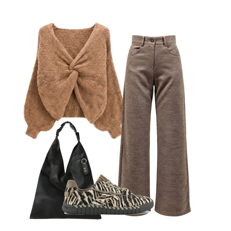 Outfit donna - Knot. Stile Bon Ton per Scuola/Università. Abbinamento con pantaloni, borse a spalla, maglieria, sneakers.