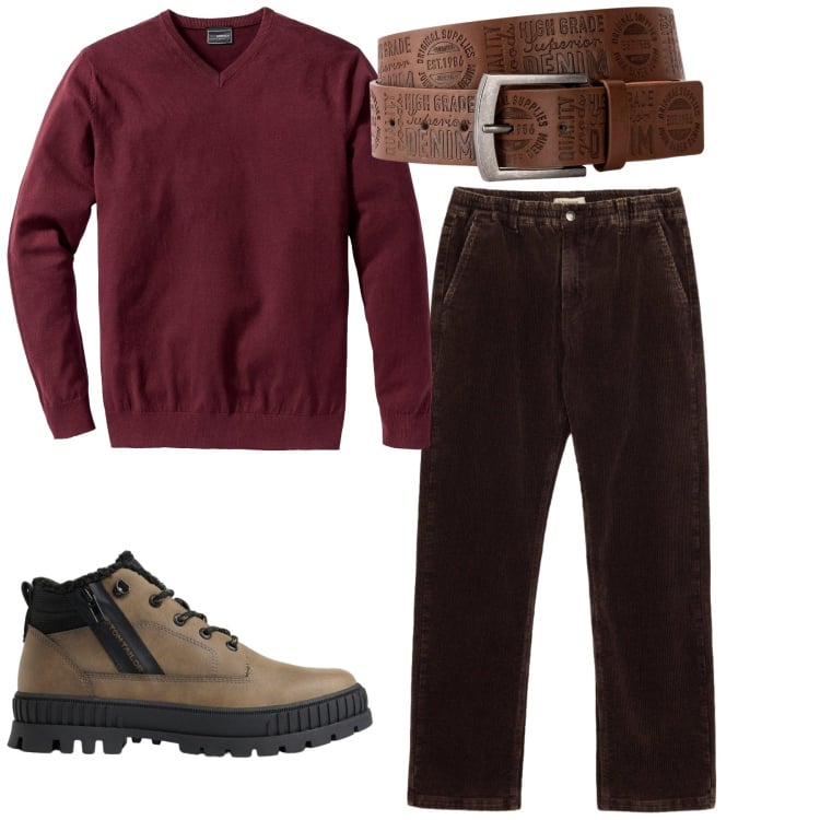 Outfit uomo - Total look #2496266. Stile Casual per Tutti i giorni. Abbinamento con maglieria, cinture, stivali e stivaletti, pantaloni.