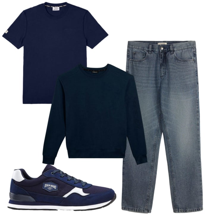 Outfit uomo - Total look #2496271. Stile Casual per Tutti i giorni. Abbinamento con felpe, t-shirt, sneakers, jeans dritti.