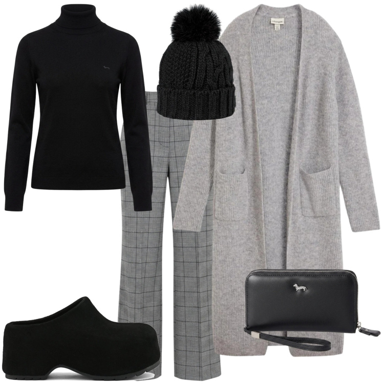 Outfit donna - Sunday branch. Stile Casual chic per Tutti i giorni. Abbinamento con portafogli, pullovers, pantaloni, berretti, cardigans, zoccoli.