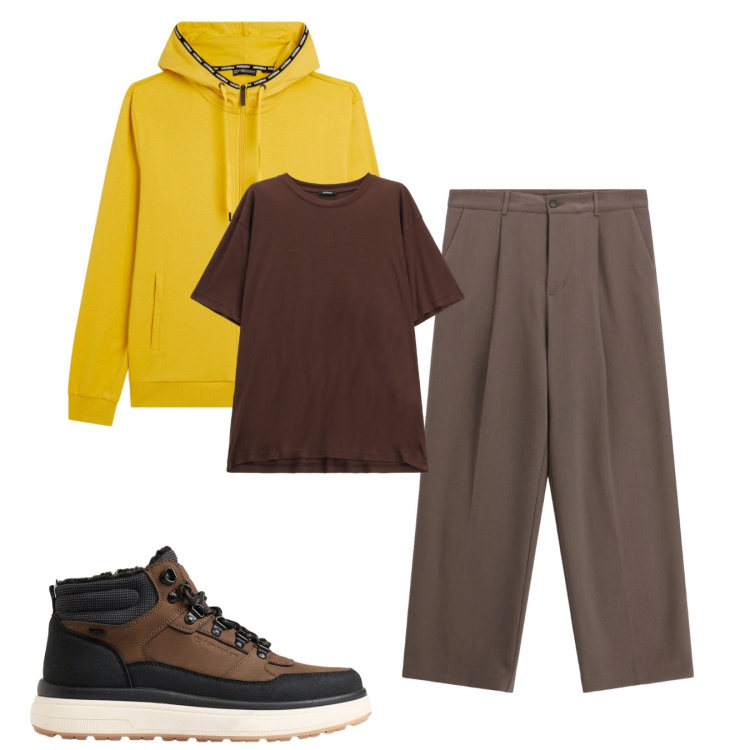 Outfit uomo - Total look #2496275. Stile Casual per Tutti i giorni. Abbinamento con t-shirt, pantaloni, felpe con cappuccio, stivali e stivaletti.