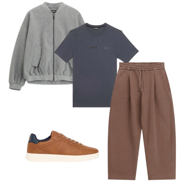 Outfit uomo - Total look #2496284. Stile Casual per Tutti i giorni. Abbinamento con pantaloni, bomber, t-shirt, sneakers.