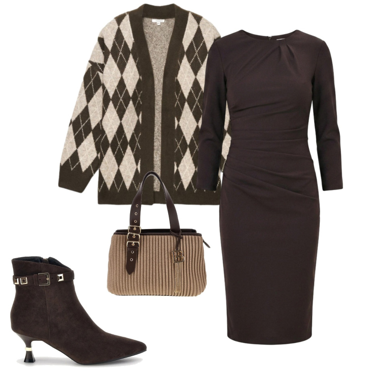 Outfit donna - Sunday branch. Stile Casual chic per Tutti i giorni. Abbinamento con vestiti midi/longuette, cardigans, stivaletti, borse a mano.