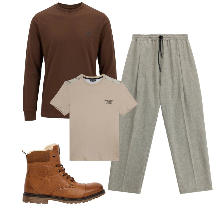 Outfit uomo - Total look #2496289. Stile Casual per Tutti i giorni. Abbinamento con t-shirt, pantaloni, t-shirt, stivali e stivaletti.